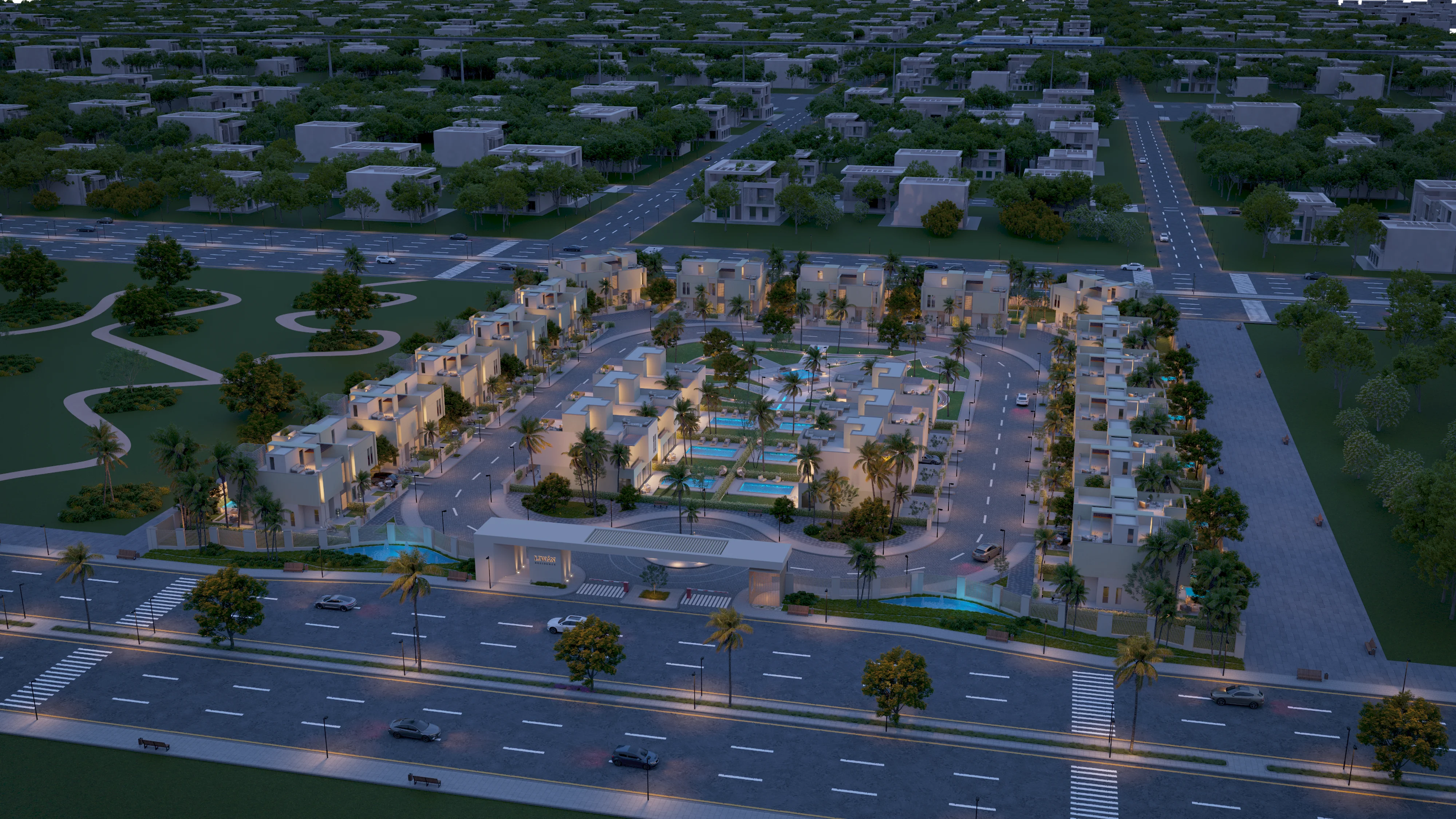 Liwan Residence masterplan illuminated at night